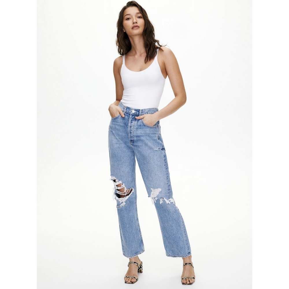 Agolde Aritzia Mid Rise 90s Loose Fit Distressed Denim Jeans